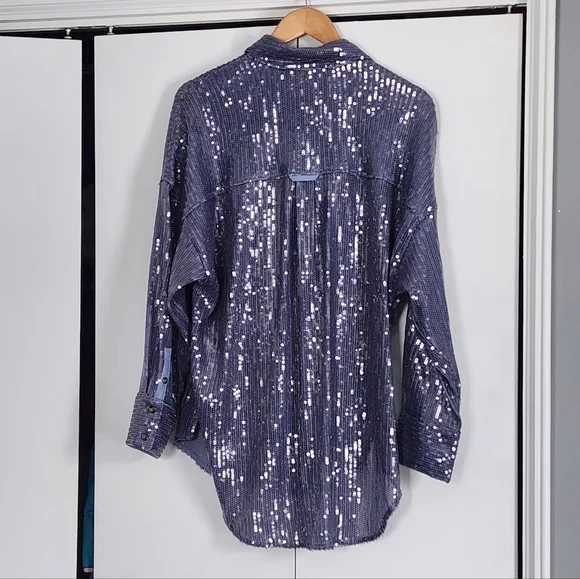 Pilcro Blue Long Sleeve Sequin Shirt - Picture 3 of 4
